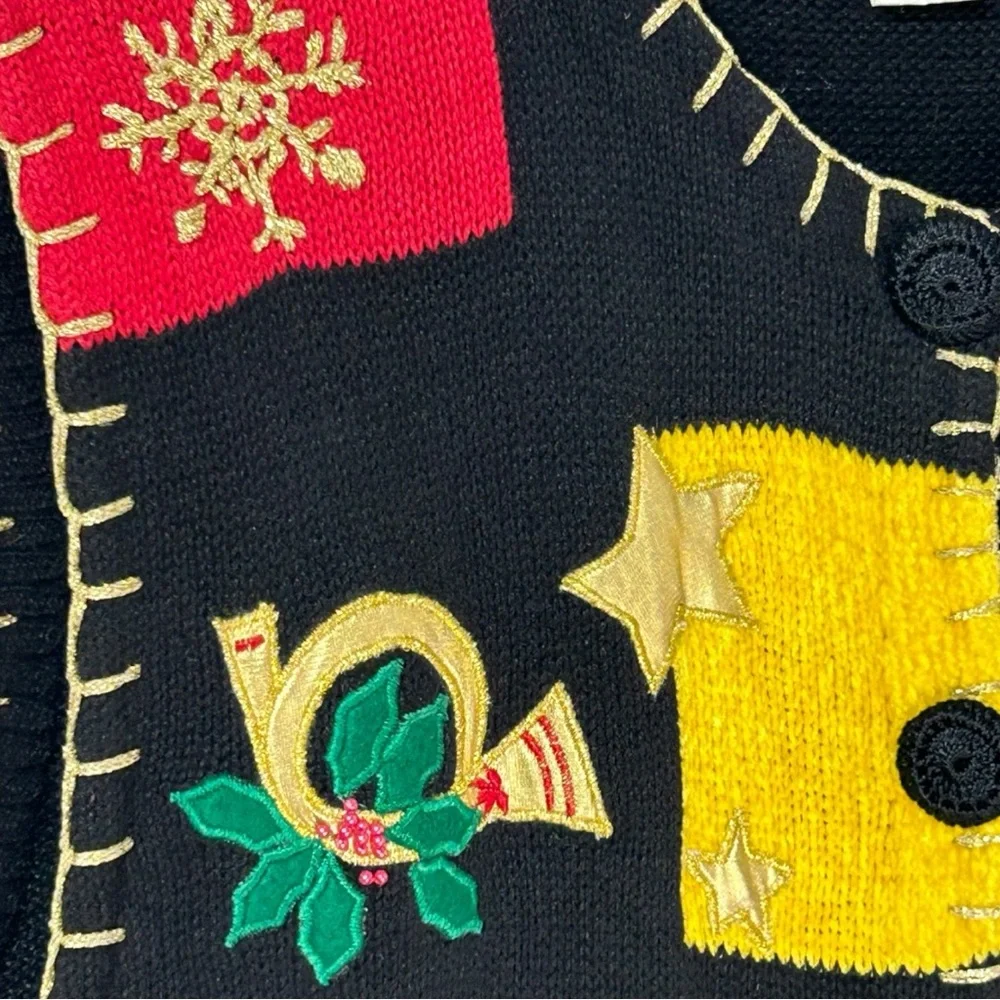 Vintage Patchwork Style Knit Christmas‎ Cardigan Sweater Vest - Women's Size 1X - Picture 8 of 12